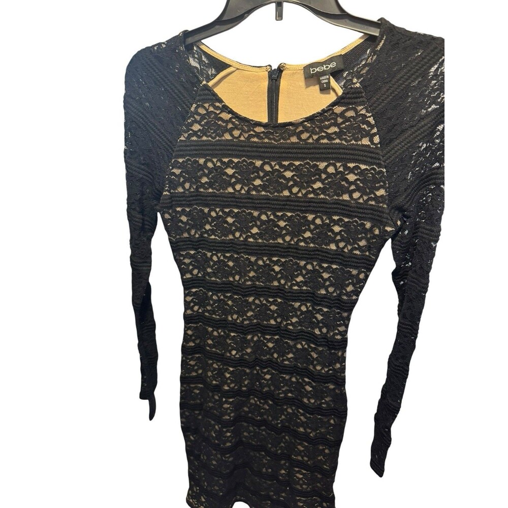 Bebe Black Lace Beige Mini Bodycon  Dress Women size Small Coquette Sexy  Grunge
